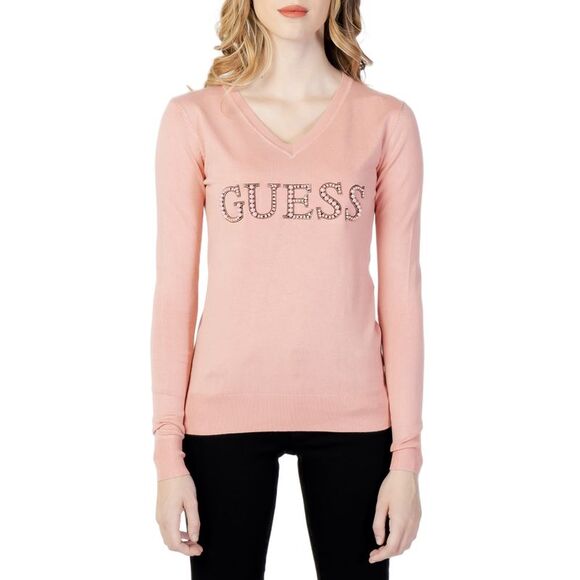 Guess Vneck embellished logo sweater Women Pink Knitwear